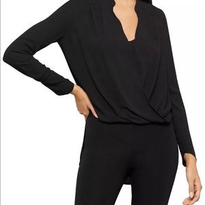 BCBGMaxazria Jaclyn Drape Front Blouse. Black. Size M